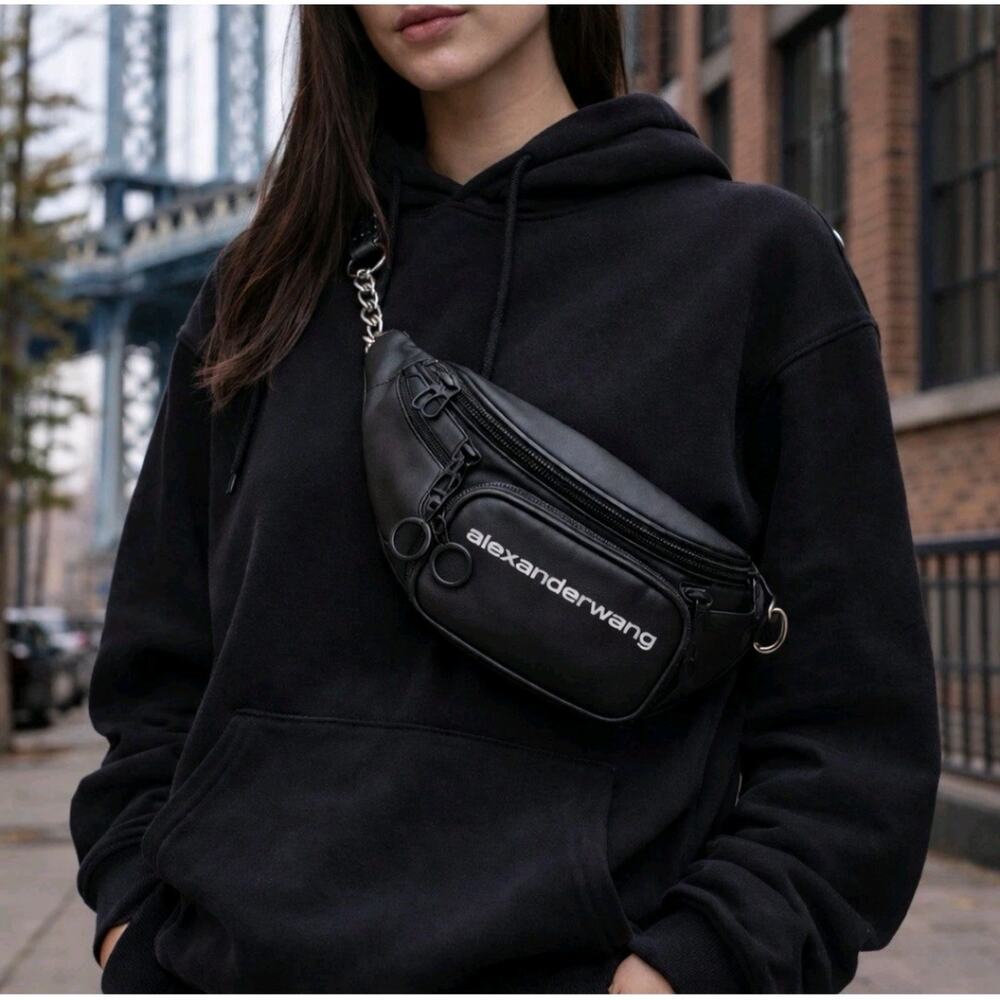 Alexander Wang Black Leather Belt Bag Fanny Pack Chain Crossbody Attica $725